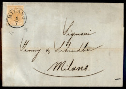 Antichi Stati Italiani - Lombardo Veneto - 5 Cent Giallo Arancio (1g) Isolato Su Lettera Per Città - Milano 8.7.1853 - Autres & Non Classés