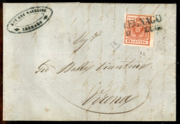 Antichi Stati Italiani - Lombardo Veneto - Legnago (azzurro - P.ti 12) - 15 Cent (3a) Bordo Foglio - Lettera Per Verona  - Autres & Non Classés