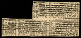 Antichi Stati Italiani - Modena - 1852 - 25 Cent Camoscio (4a) - Blocco Di 8 A Seggiola Usato - Grandi Margini Da Ogni L - Otros & Sin Clasificación