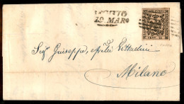 Antichi Stati Italiani - Modena - 25 Cent Camoscio (4a) Isolato Su Lettera Da Reggio A Milano Del 19.3.1858 - Molto Bell - Andere & Zonder Classificatie