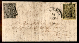 Antichi Stati Italiani - Parma - 10 Cent (2) Bordo Foglio + 5 Cent (1) - Letterina Da Piacenza A Parma Del 24.1.1853 - A - Sonstige & Ohne Zuordnung