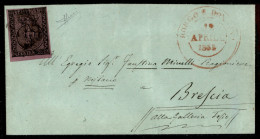 Antichi Stati Italiani - Parma - 25 Cent (4) Bordo Foglio Su Lettera Da Borgo S. Donnino A Brescia Del 12.4.1855 - Molto - Andere & Zonder Classificatie