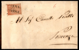 Antichi Stati Italiani - Parma - 15 Cent Vermiglio Chiaro (7b) Su Lettera Da Parma A Piacenza Del 12.10.1856 - A. Diena - Sonstige & Ohne Zuordnung