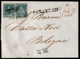 Antichi Stati Italiani - Toscana - Due 2 Crazie (5) Su Lettera Da Livorno A Bologna Del 24.3.1854 - A. Diena + L. Gazzi - Otros & Sin Clasificación