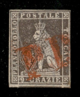 Antichi Stati Italiani - Toscana - 1859 - 9 Crazie Bruno Lillaceo (16) Annullato Con PD Rosso - Riparato - Cert. Biondi - Altri & Non Classificati