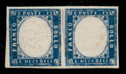 Regno - Vittorio Emanuele II - 1863 - Senza Effigie - 15 Cent (11n) - Coppia Con Doppia Testina A Sinistra - Gomma Origi - Autres & Non Classés