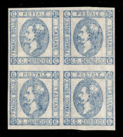 Regno - Vittorio Emanuele II - 1863 - Resti Di Stampa - 15 Cent Litografico (12 - Celeste Chiaro) In Quartina - Doppia S - Altri & Non Classificati