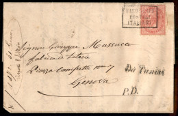 Regno - Vittorio Emanuele II - Lettera Affrancata Con 40 Cent Rosa Carminio DLR Annullato Con Bollo In Cartella Piroscaf - Otros & Sin Clasificación