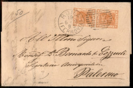 Regno - Vittorio Emanuele II - Lettera Affrancata Con Coppia Verticale Del 20 Cent V. Emanuele II (28) Da Roma A Palermo - Altri & Non Classificati