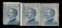 Regno - Vittorio Emanuele III - 1908 - 25 Cent Michetti (83lb + Varietà) - Striscia Orizzontale Di Tre - Pezzo Di Destra - Sonstige & Ohne Zuordnung