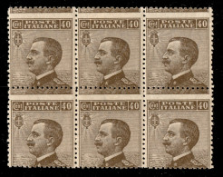Regno - Vittorio Emanuele III - 1908 - Blocco Orizzontale Di Sei Del 40 Cent Michetti (84med Varietà Mda) Con Dentellatu - Other & Unclassified