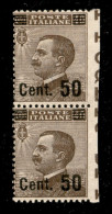 Regno - Vittorio Emanuele III - 1923 - 50 Cent Su 40 Michetti (139w) - Coppia Verticale Bordo Di Foglio Non Dentellata A - Otros & Sin Clasificación