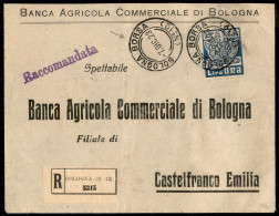 Regno - Vittorio Emanuele III - Marcia Su Roma 1 Lira Azzurro (144) Su Raccomandata Commerciale Da Bologna Borsa (N° 12) - Otros & Sin Clasificación