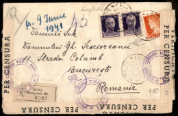 Regno - Vittorio Emanuele III - Raccomandata Per La Romania Da Roma 29.5.41 Con Coppia 50 Cent Violetto + 1,75 Lire Aran - Other & Unclassified