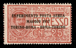 Regno - P.Aerea/Aerogrammi - 1917 - 25 Cent Torino Roma (1 - Aerea) Con Dentellatura Verticale Spostata E Parti Di Dicit - Altri & Non Classificati