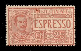 Regno - Espressi - 1903 - 25 Cent Floreale (1 Varietà) - Macchia Di Colore Su P Di Poste - Gomma Integra - Sonstige & Ohne Zuordnung
