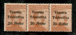 Occupazioni I Guerra Mondiale - Trentino-Alto Adige - 1918 - Striscia Di Tre Del 20 Heller Su 20 Cent (30e + 30) Con 2 S - Sonstige & Ohne Zuordnung