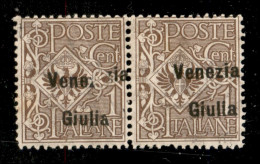Occupazioni I Guerra Mondiale - Venezia Giulia - 1919 - Coppia Del 1 Cent (19) Con Parte Di Soprastampa Spostata Per Pie - Other & Unclassified