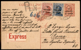 Occupazioni I Guerra Mondiale - Trento E Trieste - Cartolina Postale Da 10 Cent (2) Con Complementari (6 + 10) Raccomand - Other & Unclassified