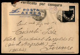 Colonie - Egeo - Rodi - Divisione Regina - 1 Lira (32 Aerea - Egeo) Su Aerogramma Da Rodi A Firenze Del 17.4.42 - Other & Unclassified