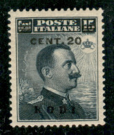 Colonie - Egeo - Rodi - 1916 - 20 Cent Su 15 (8) - Gomma Originale - Ottimamente Centrato - Sonstige & Ohne Zuordnung