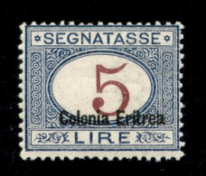 Colonie - Eritrea - 1920 - 5 Lire Segnatasse (23) - Gomma Originale Con Traccia Di Linguella - Autres & Non Classés