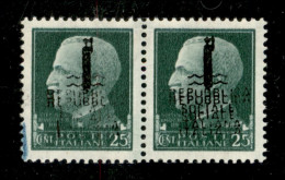 RSI - Provvisori - 1944 - Coppia Del 25 Cent (491 Varietà) Con Doppia Soprastampa Incompleta/evanescente - Non Catalogat - Otros & Sin Clasificación