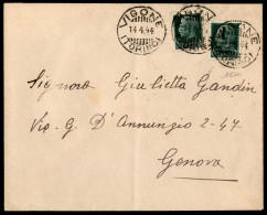 RSI - Provvisori - Valori Gemelli - 25 Cent (491) + 25 Cent (247) Su Busta Da Vigone A Genova Del 14.4.44 - Cert. Oliva - Sonstige & Ohne Zuordnung