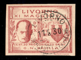 Emissioni Locali - Livorno - 1930 - 30 Cent (1a) Non Dentellato - Usato Su Frammento - Raybaudi (1.800) - Altri & Non Classificati