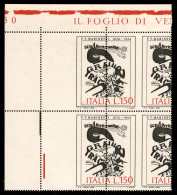 Repubblica - Repubblica - 1976 - 150 Lire Marinetti (1338 Varietà) - Quartina Angolare - Stampa Del Rosso Spostata + Den - Sonstige & Ohne Zuordnung