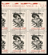 Repubblica - Repubblica - 1976 - 150 Lire Marinetti (1338 Varietà) - Quartina Angolare - Stampa Del Rosso Spostata + Den - Autres & Non Classés