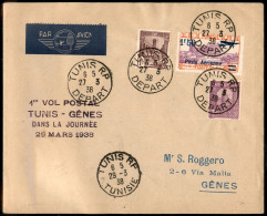 OLTREMARE - TUNISIA - 1938 (29 Marzo) - Tunisi Genova - Ala Littoria/Primo Volo - Longhi 3773 - Otros & Sin Clasificación