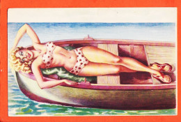 16479 / PIN-UP Blonde Baigneuse Allongée En Bikini Barque Illust Non Signée Louis CARRIERE ? 1950s J.G 602/2 Pin-Ups - Pin-Ups
