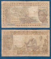 1000 Francs CFA, 1989 A, Côte D' Ivoire, G.021, A 341693, Oberthur, P#_07, Banque Centrale États De L'Afrique De L'Ouest - Stati Dell'Africa Occidentale