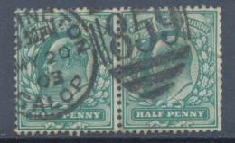 GB EVII ½d Blue-green (pair) VFU With Duplex „WELLINGTON / 859“, Shropshire (3VOD, Time In Full 9.30.PM), 20.5.1903 - Used Stamps