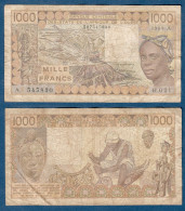 1000 Francs CFA, 1989 A, Côte D' Ivoire, H.021, A 545830, Oberthur, P#_07, Banque Centrale États De L'Afrique De L'Ouest - West African States