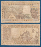 1000 Francs CFA, 1989 A, Côte D' Ivoire, J.021, A 232578, Oberthur, P#_07, Banque Centrale États De L'Afrique De L'Ouest - West African States