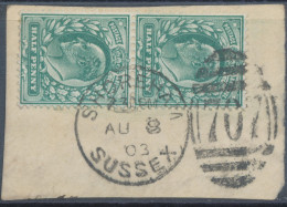 GB EVII ½d Blue-green (pair) VFU On Piece With Duplex „SHOREHAM / SUSSEX / 707“ (3VOD, Time In Full 2.30.PM), 8.8.1903 - Used Stamps