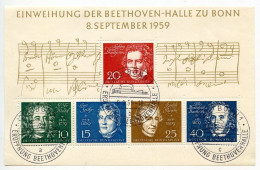 Germany, West 1959 Scott 804 Souvenir Sheet W/ First Day Cancels; Opening Of Beethoven Hall In Bonn - 1948-1960