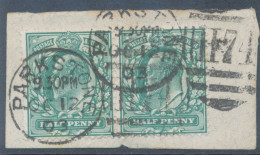 GB EVII ½d Blue-green (pair) VFU On Piece With Duplex „PARKSTONE / H74“, Dorset (3VOD, Time In Full 9.30PM), 12.10.1903 - Used Stamps