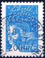 3453 Marianne à 0,67€ Bleu OBLITERE ANNEE  2002 Cachet Rond - 1997-2004 Marianna Del 14 Luglio