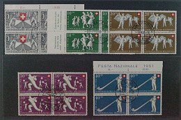 SCHWEIZ, 555-59 VIERERBLOCK Patria 1947 (SBK B51-55) Zentrum-Stempel, 240,-SFr - Used Stamps