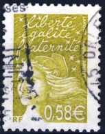 3570 Marianne à 0,58 € Vert Olive  OBLITERE ANNEE  2003 - 1997-2004 Maríanne Du 14 Juillet