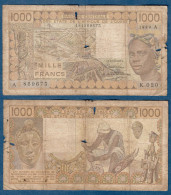 1000 Francs CFA, 1989 A, Côte D' Ivoire, K.020, A 869675, Oberthur, P#_07, Banque Centrale États De L'Afrique De L'Ouest - West-Afrikaanse Staten