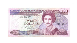 Eastern Caribbean Central Bank 20 Dollars ND 1988-1993 QEII P-19 St. Vincent Prefix V - Caraïbes Orientales