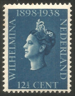 670 Netherlands 1938 Queen Wilhelmina 12 1/2 Blue Bleu MH * Neuf (NET-11) - Ongebruikt