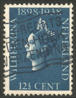 670 Netherlands 1938 Queen Wilhelmina 12 1/2 Blue Bleu (NET-10) - Used Stamps