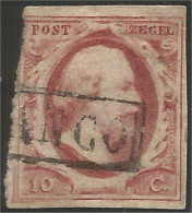 670 Netherlands 1852 10c Lake Imperforate (NET-3) - Gebruikt