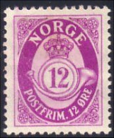 690 Norway Posthorn Cor 12 Ore Violet MH * Neuf (NOR-47) - Oblitérés