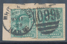 GB EVII ½d Blue-green (pair, One Damged) VFU On Piece With Duplex „WHITCHURCH / HANTS / 099“, Hampshire (3VOD, Time In C - Used Stamps